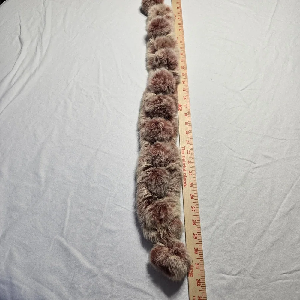 Rabbit‎ Fur Scarf Soft 31" L Brick Red Cream - Picture 4 of 6
